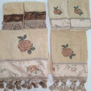 Decorative fancy gold bath towels 6pc